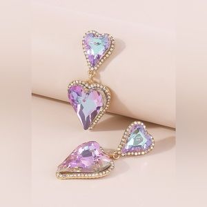 Rhinestone Purple Iridescent Heart Dangle Earrings- NWT